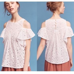 ANTHROPOLOGIE White Breezy Eyelet White Top size S